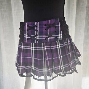 💜 Jawbreaker Purple Plaid Pleated Mini Skirt - Corset Waist XL 💜